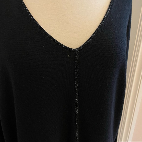 Eileen Fisher Metallic Trim Black Merino Wool V-neck oversized sweater XL NWT - Picture 6 of 9